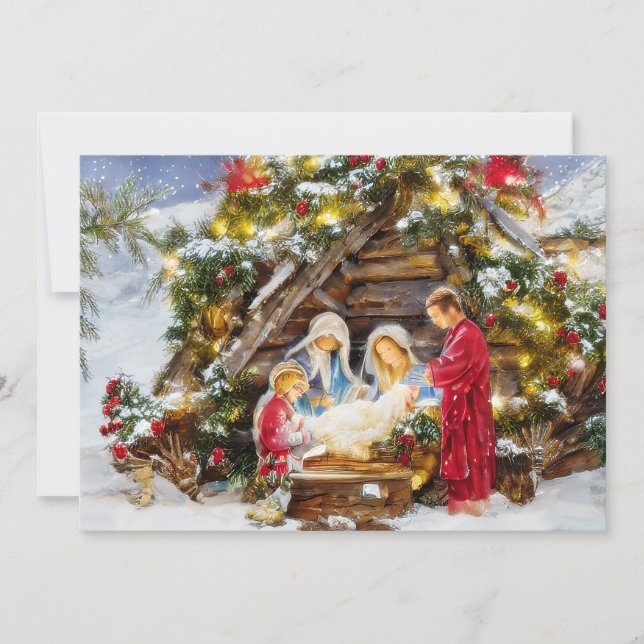 Tarjeta Festiva Navidades del presupuesto de Natividad de Fir and  (Anverso)