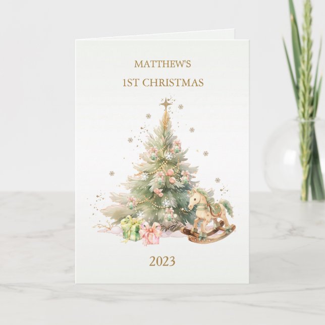 Tarjeta Festiva Navidades del primer bebé de Rockefeller Horse (Anverso)