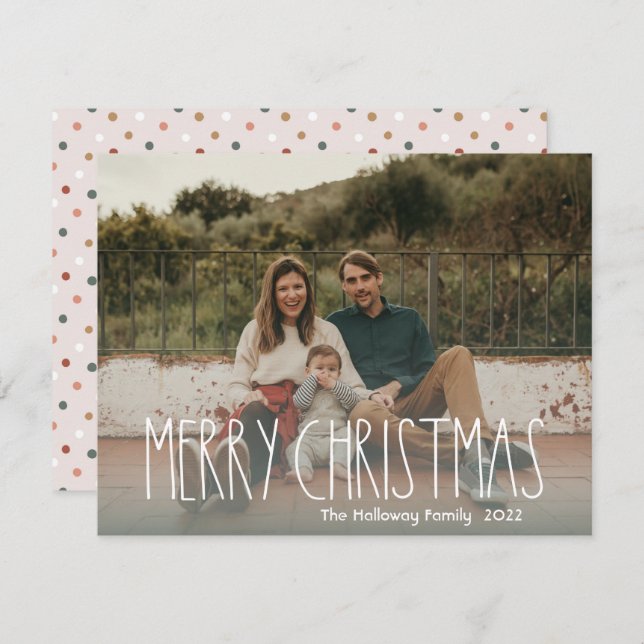 Tarjeta Festiva Navidades del Punto Verde Boho Polka Foto completa (Anverso / Reverso)