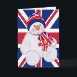 Tarjeta Festiva NAVIDADES del Reino Unido Snowman<br><div class="desc">Hombre de nieve adorable con temática británica en un gorra y bufanda de los Navidades de la bandera de Union Jack,  tarjeta de felicitaciones navideñas de Ricaso</div>