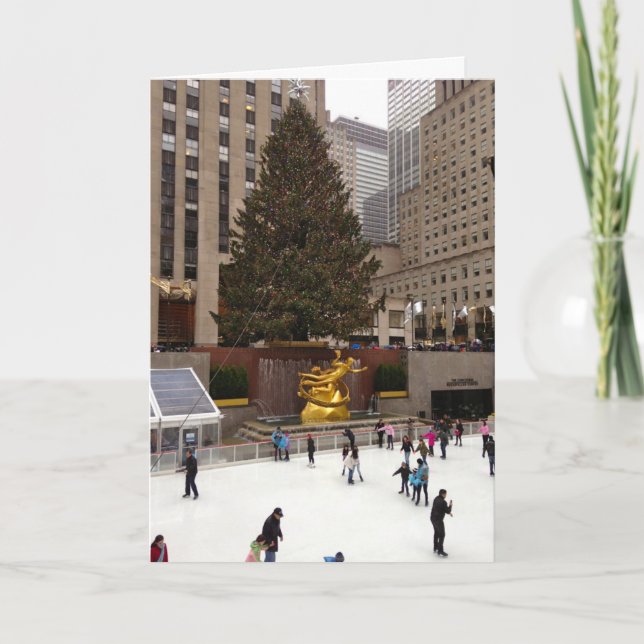 Tarjeta Festiva Navidades del Rockefeller Center Skyline NYC (Anverso)