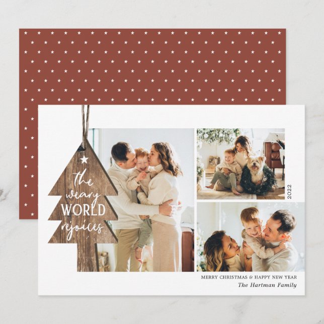 Tarjeta Festiva Navidades del Rustic Wood Ornament 3 (Anverso / Reverso)