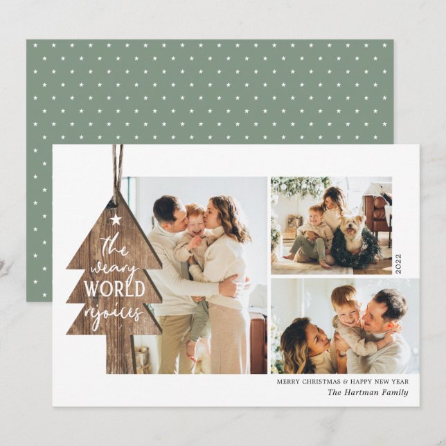 Tarjeta Festiva Navidades del Rustic Wood Ornament 3 (Anverso / Reverso)