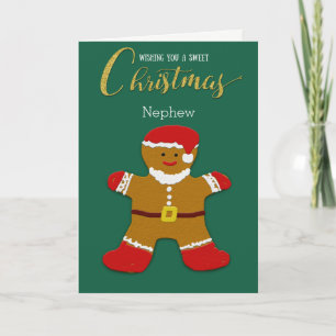 Tarjeta Festiva Navidades del sobrino Gingerbread Man Santa