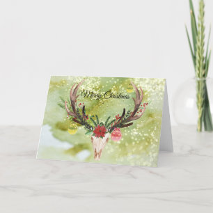 Tarjeta Festiva Navidades del suroeste adornan el cráneo animal