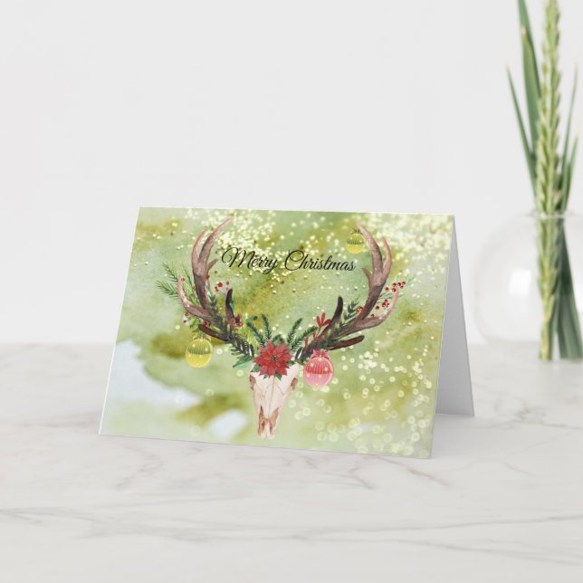 Tarjeta Festiva Navidades del suroeste adornan el cráneo animal (Anverso)