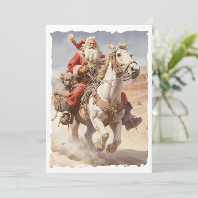 Tarjeta Festiva Navidades del Suroeste de Santa Cláusula viajan (Anverso de pie)