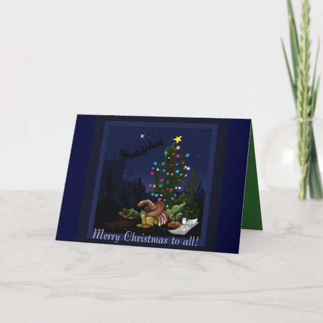Tarjeta Festiva Navidades del suroeste iluminan cactus (Anverso)
