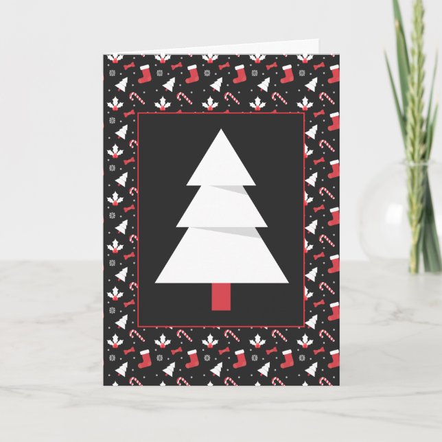 Tarjeta Festiva Navidades del tablero de cuadros del árbol blanco (Anverso)