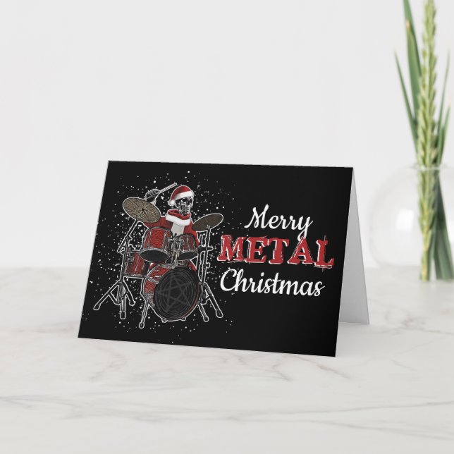 Tarjeta Festiva Navidades del tambor Metalizado pesado de Skeleton (Anverso)