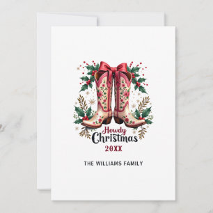 Tarjeta Festiva Navidades del tema occidental Howdy Cowgirl Boots