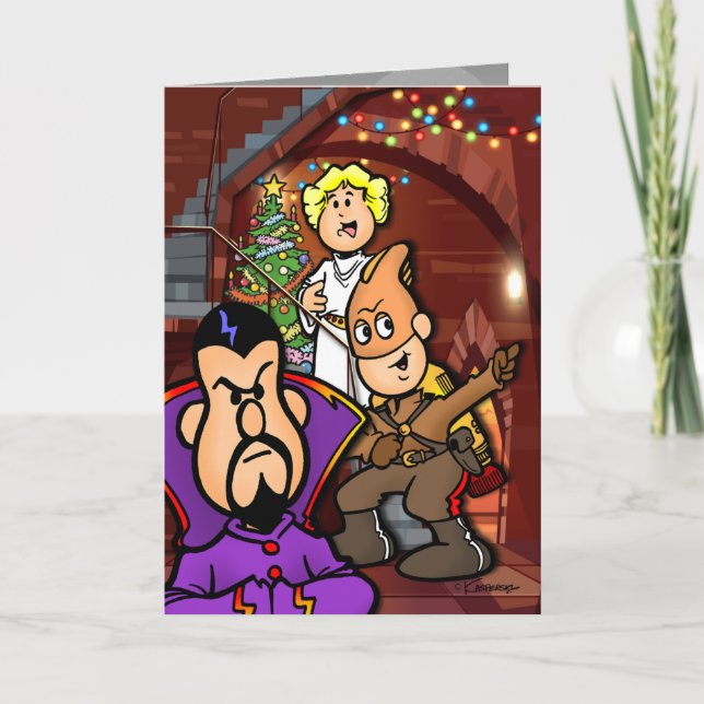 Tarjeta Festiva Navidades del tipo de los cohetes retro (Anverso)