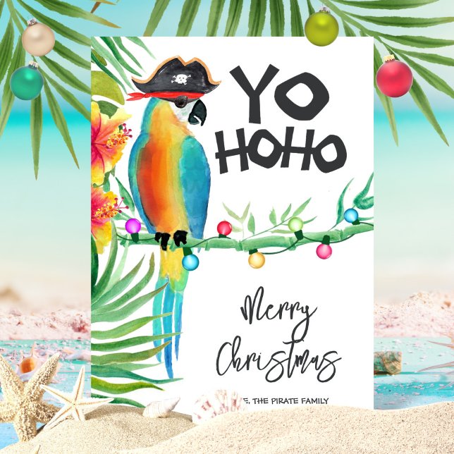 Tarjeta Festiva Navidades del Tropical Island Parrot Pirate Yo Ho (Subido por el creador)
