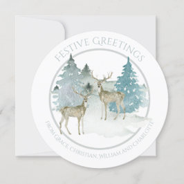 Tarjeta Festiva Navidades del venado Woodland de invierno personal