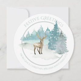 Tarjeta Festiva Navidades del venado Woodland de invierno personal