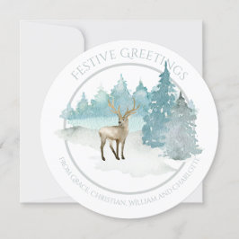 Tarjeta Festiva Navidades del venado Woodland de invierno personal