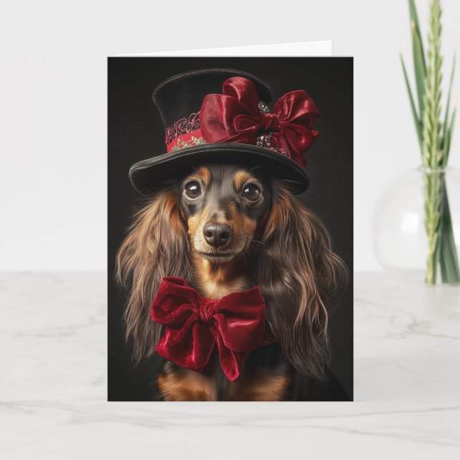 Tarjeta Festiva Navidades del Victorian Long Haired Dachshund (Anverso)