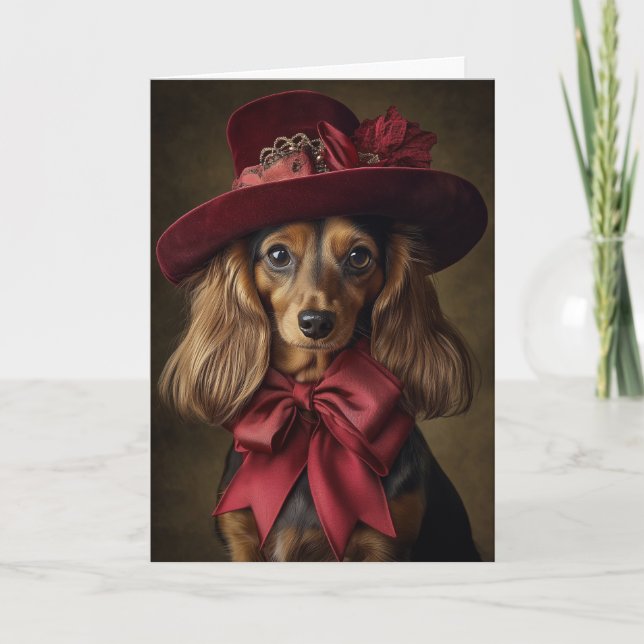 Tarjeta Festiva Navidades del Victorian Long Haired Dachshund (Anverso)