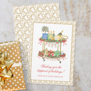 Tarjeta Festiva Navidades del Watercolor Champagne Bar Cart