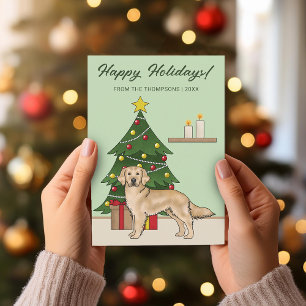 Tarjeta Festiva Navidades del Yellow Golden Retriever Happy Holida
