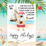 Tarjeta Festiva Navidades del Yo Ho Pirate Santa Rum Beach<br><div class="desc">¡Ahoy! Añade algo de diversión a las vacaciones con esta tarjeta de Navidades que da un giro pirata a la melodía de "El niño tamborilero". Cuenta con un pirata acuático Santa en la playa, con una bebida tropical de coco en una mano y una botella de ron en la otra,...</div>