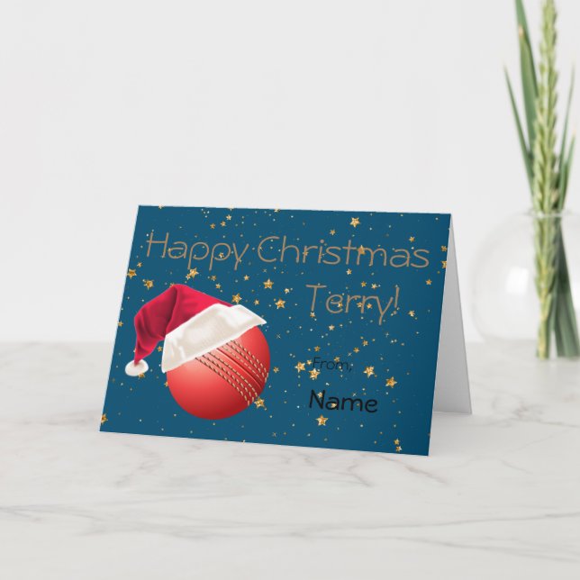 Tarjeta Festiva Navidades Deportivos De Cricket Personalizados Por (Anverso)