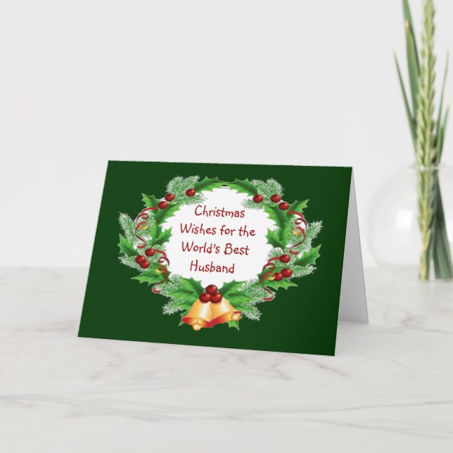 Tarjeta Festiva Navidades desean a Holly Berry Wreath por su marid (Anverso)