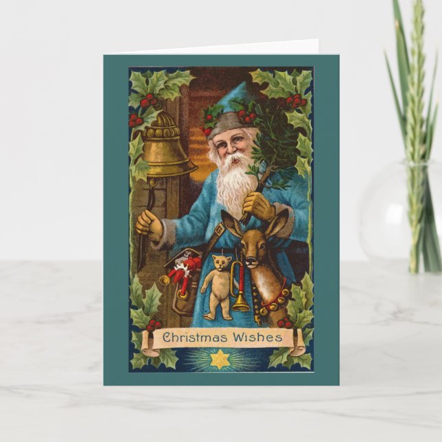 Tarjeta Festiva Navidades desean arte navideño vintage (Anverso)
