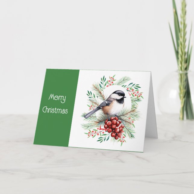 Tarjeta Festiva Navidades desean aves acuarelas (Anverso)
