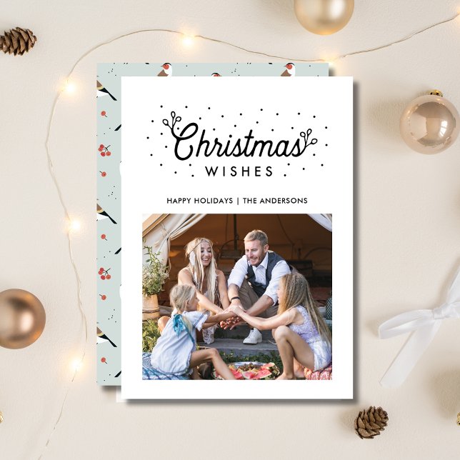 Tarjeta Festiva Navidades desean Navidades fotográficos de la fami (Christmas Wishes Boho Bird Family Photo Christmas Holiday Card)