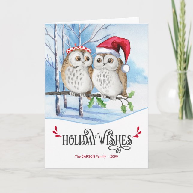 Tarjeta Festiva Navidades desean que las lechuzas de Woodland teng (Anverso)