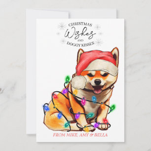 Tarjeta Festiva Navidades desean que perro pipa besos a Mascota Pe