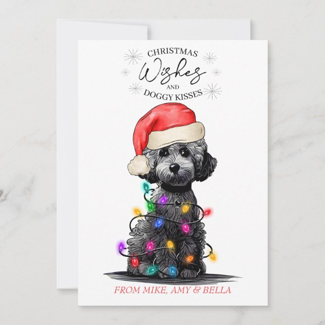 Tarjeta Festiva Navidades desean que perro pipa besos a Mascota Pe (Anverso)