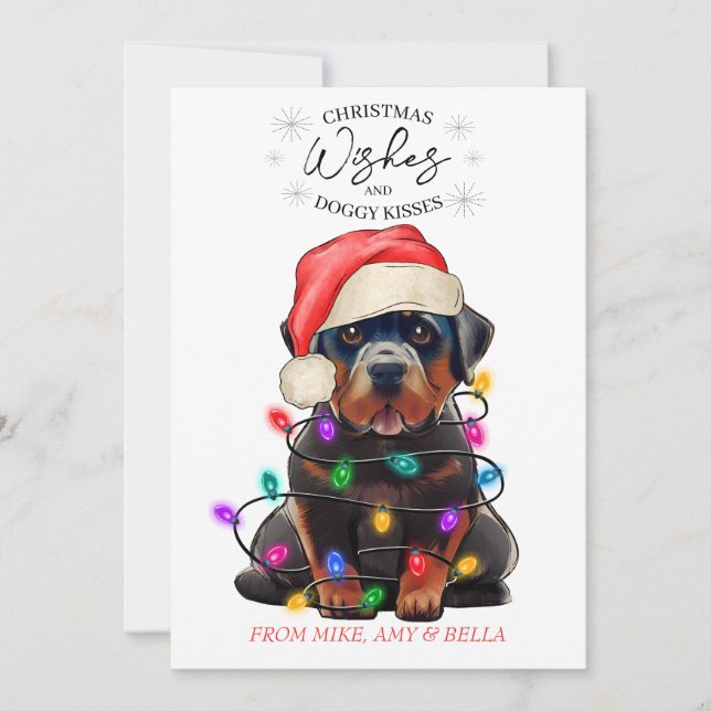 Tarjeta Festiva Navidades desean que perro pipa besos a Mascota Pe (Anverso)