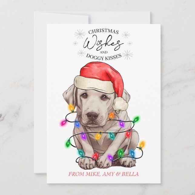 Tarjeta Festiva Navidades desean que perro pipa besos a Mascota Pe (Anverso)