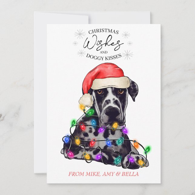 Tarjeta Festiva Navidades desean que perro pipa besos a Mascota Pe (Anverso)