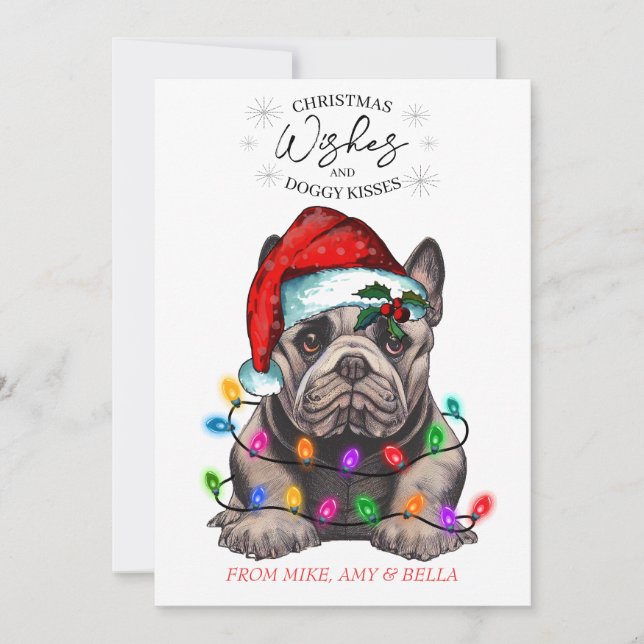 Tarjeta Festiva Navidades desean que perro pipa besos a Mascota Pe (Anverso)