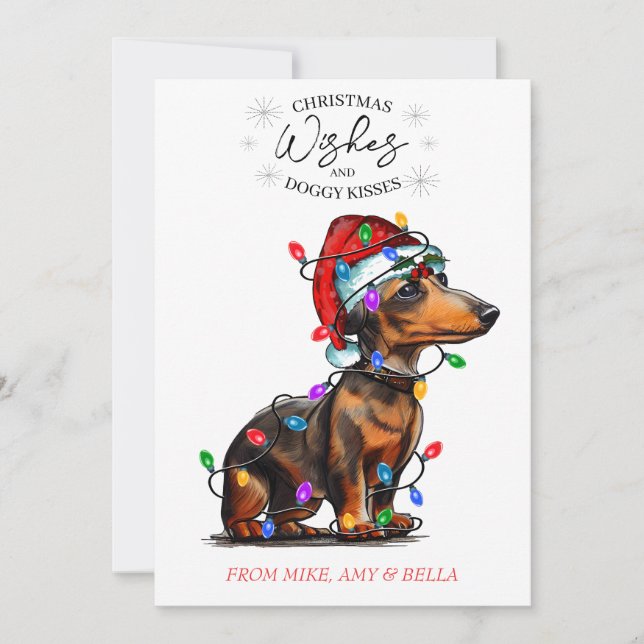 Tarjeta Festiva Navidades desean que perro pipa besos a Mascota Pe (Anverso)