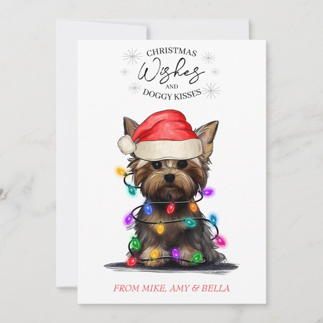 Tarjeta Festiva Navidades desean que perro pipa besos a Mascota Pe (Anverso)