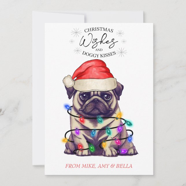 Tarjeta Festiva Navidades desean que perro pipa besos a Mascota Pe (Anverso)