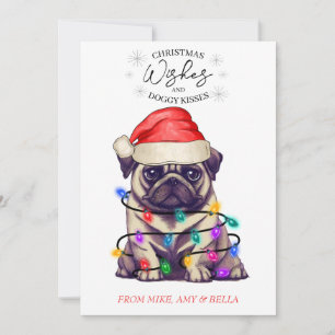 Tarjeta Festiva Navidades desean que perro pipa besos a Mascota Pe