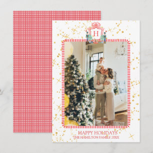 Tarjeta Festiva Navidades desnudo Monograma foto esparkle