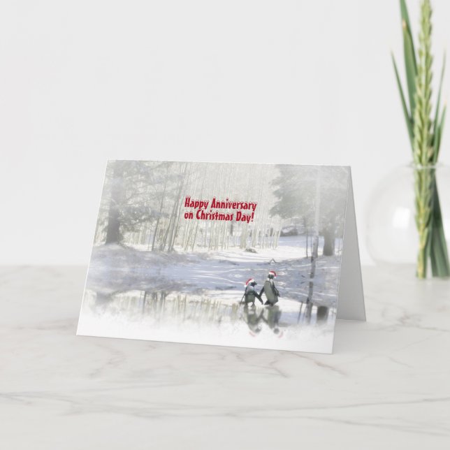Tarjeta Festiva Navidades Día Aniversario de vacaciones Cute Parej (Anverso)