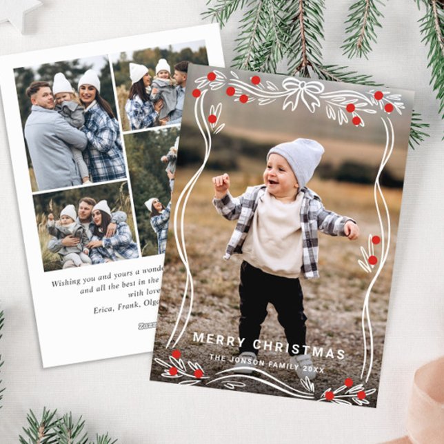 Tarjeta Festiva Navidades dibujados a mano caprichosa doblan cinta (Subido por el creador)