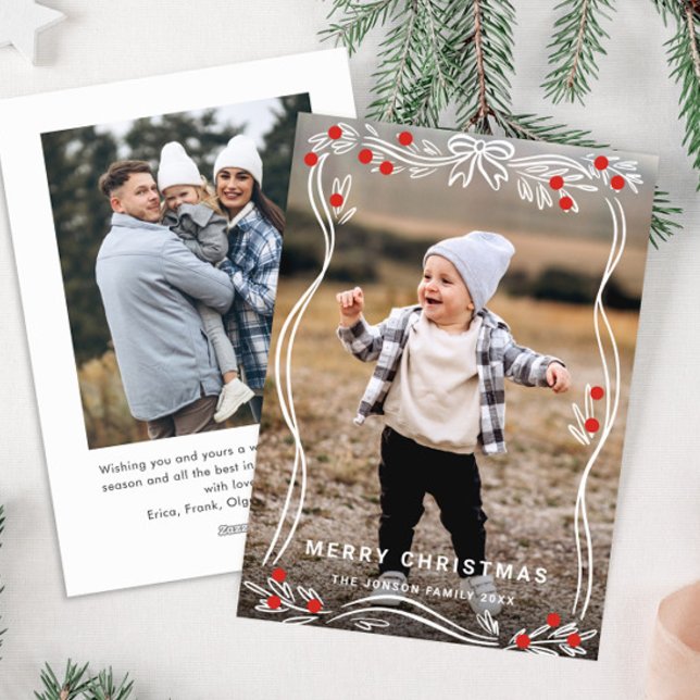 Tarjeta Festiva Navidades dibujados a mano caprichosa doblan cinta (Subido por el creador)