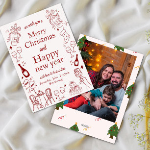 Tarjeta Festiva Navidades dibujados a mano y el doodle de deseos d