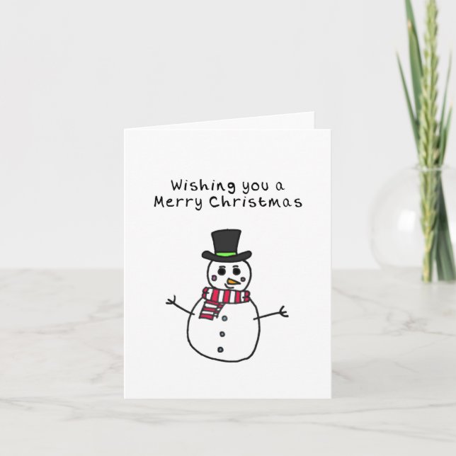Tarjeta Festiva Navidades dibujan mano a muñeco de nieve (Anverso)