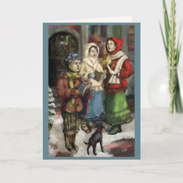Tarjeta Festiva Navidades dickensianos cantantes de pintura person