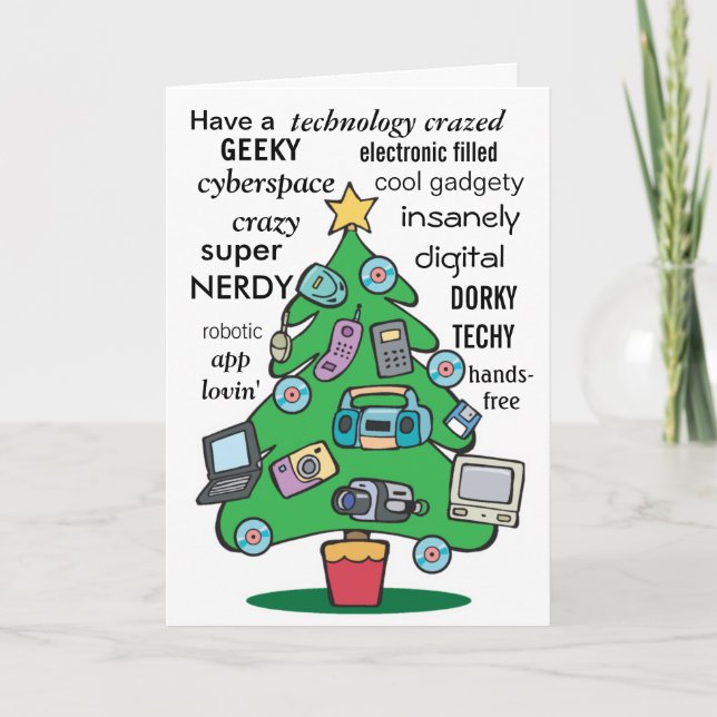 Tarjeta Festiva navidades digitales geek de tecnología (Anverso)