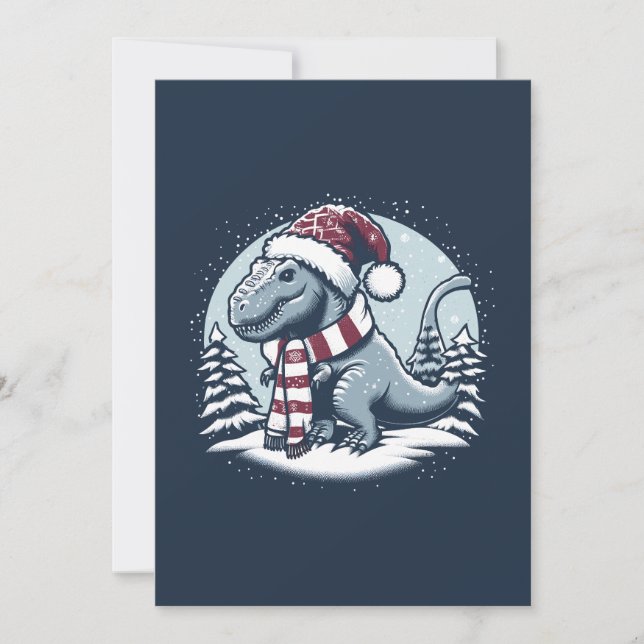 Tarjeta Festiva Navidades Dinosaur T-Rex Sobre Nieve (Anverso)